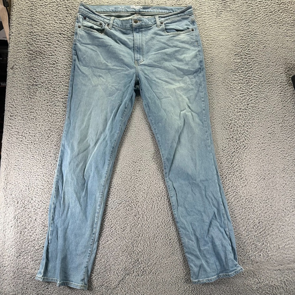 Sonoma Everyday Jean Men 38x34 Blue Cotton Denim Bootcut Workwear Travel Stretch